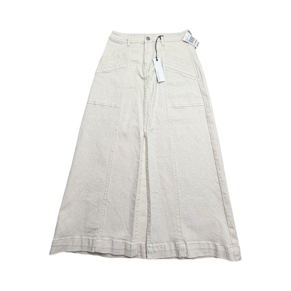 Habitual Maxi Skirt Womens 2/26 Cream Metallic Denim Workwear